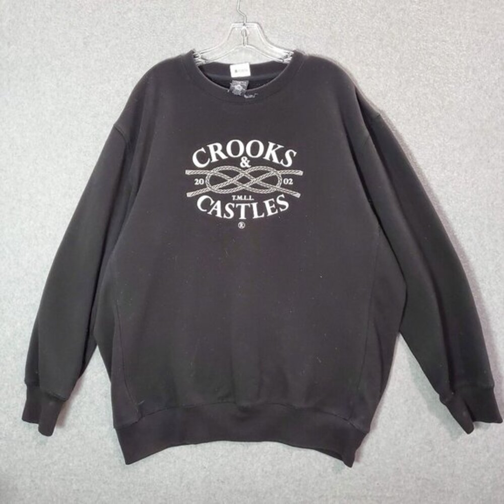 Crooks & Castles Men Sweatshirt 2XL Black Logo‎ Fleece Pullover